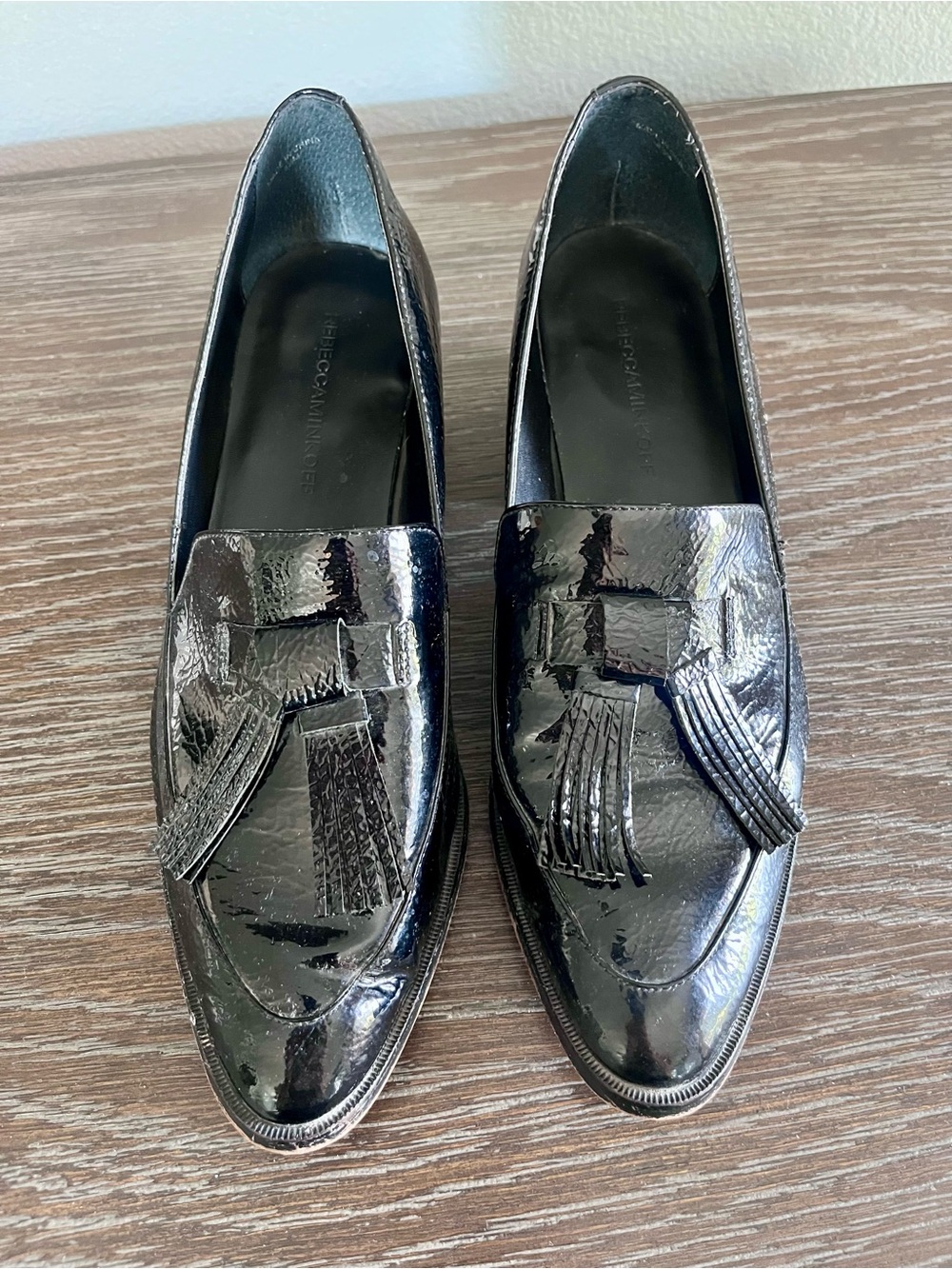 Rebecca Minkoff Black Block Heel Patent Tassel Loafers